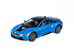BMW i8 kovový model hračka na baterie světla zvuk 1:32 Modrá