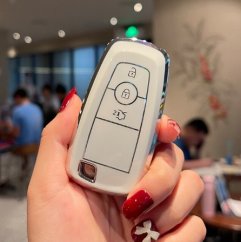 LUXURY key cover for FORD cars white glossy/Chrome