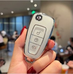 LUXURY key cover for FORD cars white glossy/Chrome