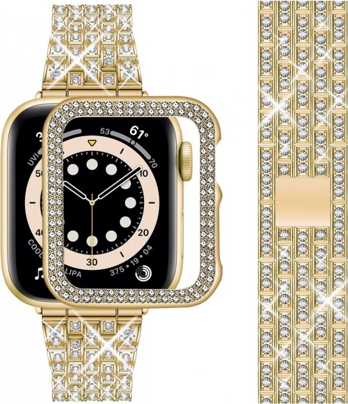 APPLE WATCH Band for Women Screen Protector Diamond Crystal Protective Case with Metal Band for iWatch Series 7/8 Gold 41mm