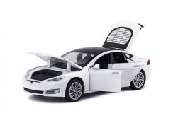 Tesla modell S leksak metall modell batteridrivna lampor ljud 1:32 vit