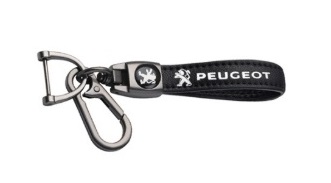 PEUGEOT key fob, keychain black leather
