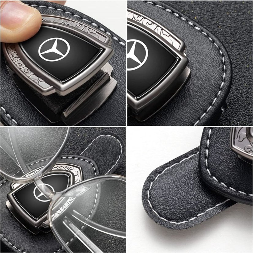 MERCEDES leather holder for glasses for the screen, holder for glasses - black leather