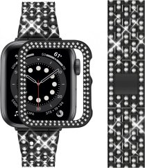 APPLE WATCH Band for Women Screen Protector Diamond Crystal Protective Case with Metal Band for iWatch Series ULTRA Black 49mm