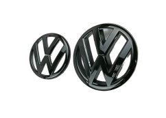 VW POLO 6R (2009-2013) front and rear emblem, logo (11.2cm and 12.4cm) - black glossy