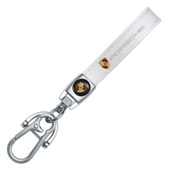 PORSCHE key fob, keychain white leather