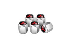 4 pcs MITSUBISHI valve caps, valve covers silver/chrome logo red
