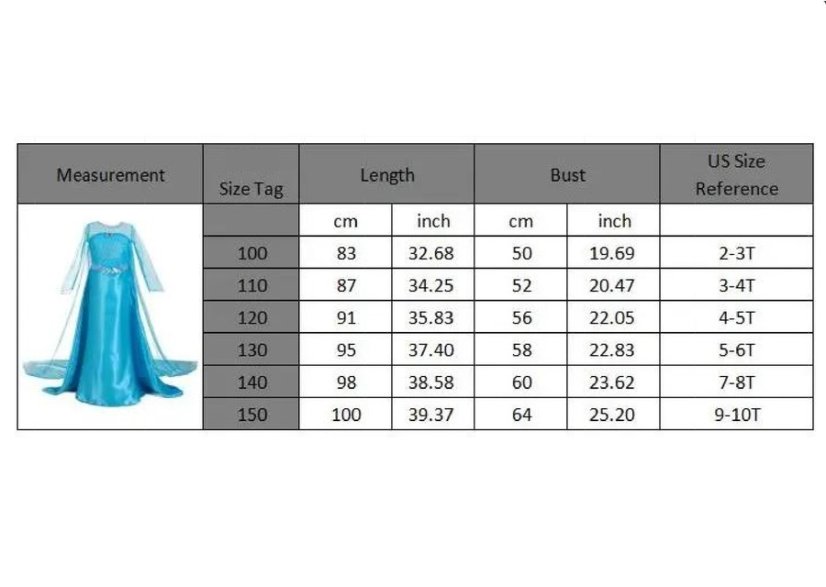 Children's costume Frozen Ice Kingdom Elsa long prom dress M 120 cm