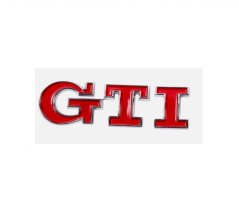 Grade frontal metálica com inscrição VW GTI vermelho cromado 85 mm