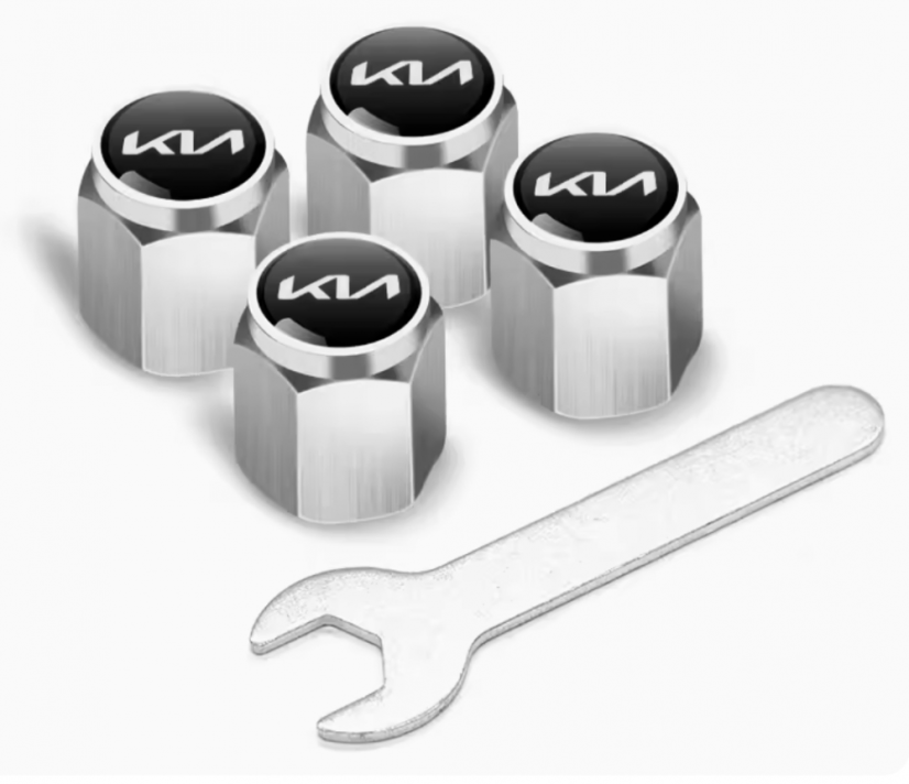 4 pcs KIA valve caps, valve covers silver/chrome new logo