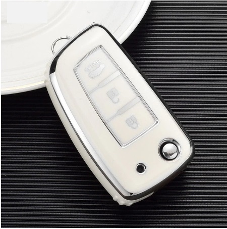 LUXURY key cover for NISSAN cars white glossy/Chrome