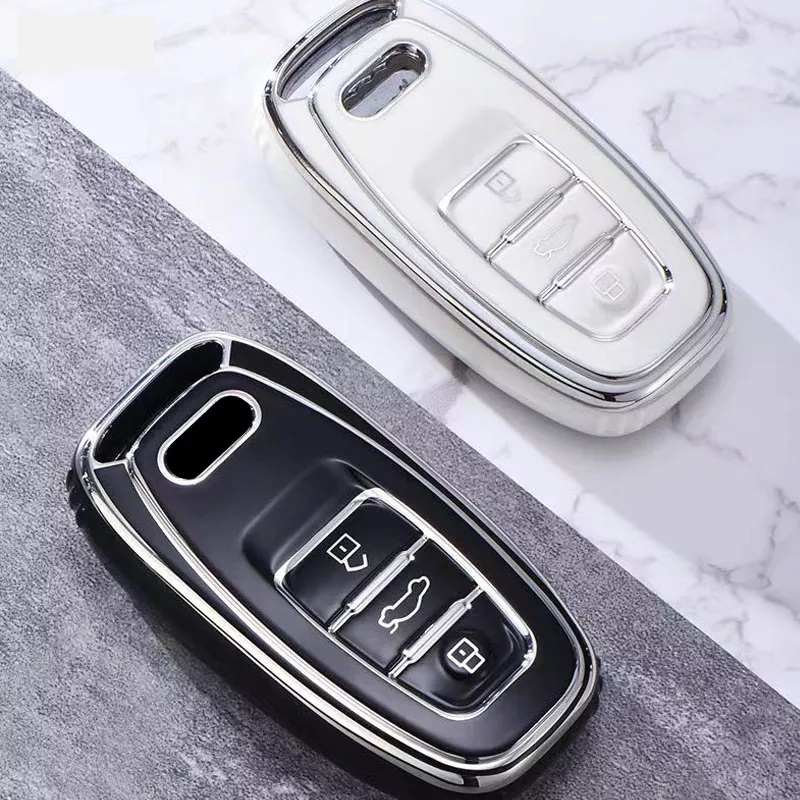 LUXURY key cover for AUDI cars white glossy/silver