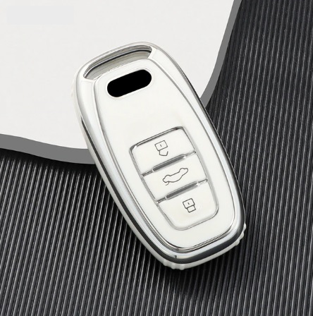 LUXURY κάλυμμα κλειδιού για αυτοκίνητα AUDI λευκό γυαλιστερό/ασημί