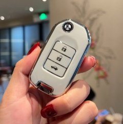 LUXURY key cover for HONDA cars white glossy/Chrome
