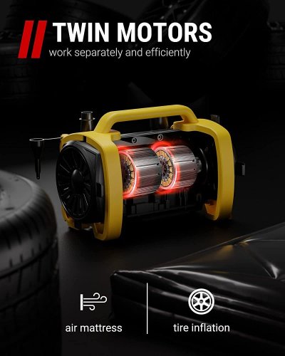 Compresseur d'air portable pour gonfleur de pneu - Pompe à air pour  voitures, motos, vélos, avec lumière LED et manomètre numérique ::  capforwheel