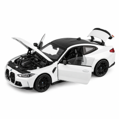 BMW M4 kovový model hračka na batérie svetla zvuk 1:32 Biela