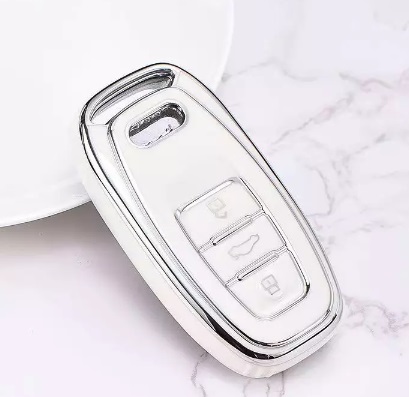 LUXURY raktų dangtelis AUDI automobiliams baltas blizgus/sidabrinis
