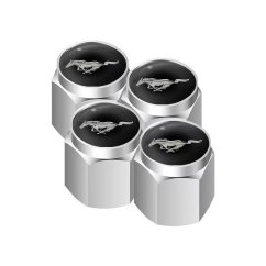 4 pcs FORD MUSTANG valve caps, valve covers silver/chrome