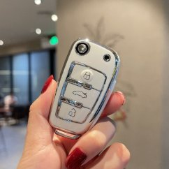 LUXURY key cover for AUDI cars white glossy/silver