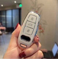 LUXURY key cover for Audi cars white glossy/Chrome