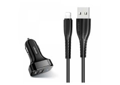 Usams U-35 Travel Car Charger Kit King Tu Series IP kabelis 100cm + C13 Dual USB automobilinis įkroviklis juodas