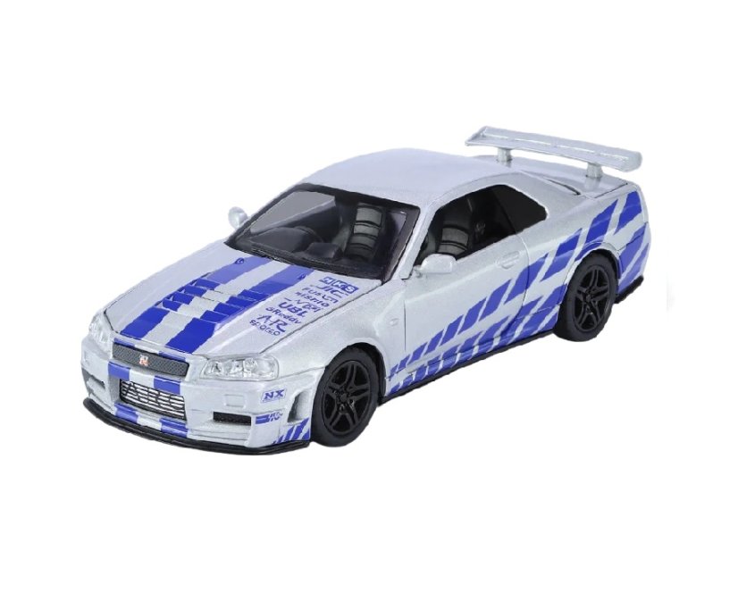 Nissan GTR R34 Skyline igračka metalni model svjetla na baterije zvuk 1:32 Srebro