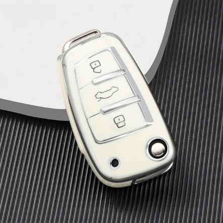 LUXURY protège-clés pour voitures AUDI blanc brillant/argent