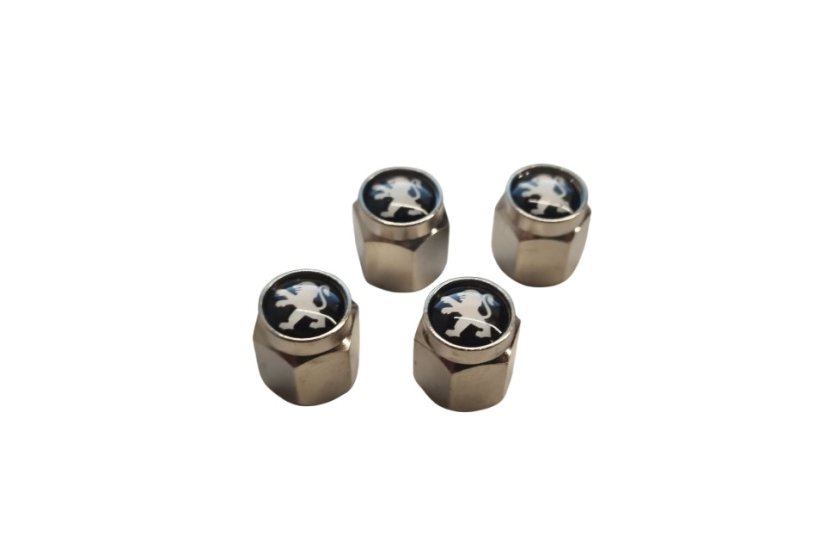 4 pcs PEUGEOT valve caps, valve covers silver/chrome
