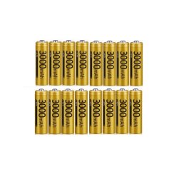 16 pcs DOUBLEPOW powerful rechargeable batteries AA 3000 mAh 1.2V Ni-Mh, 1500x charge
