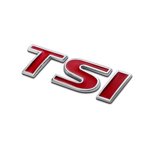 Inscrição VW TSI traseira cromada vermelha 73 mm