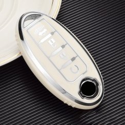 LUXURY protège-clés pour voitures NISSAN blanc brillant/Chrome
