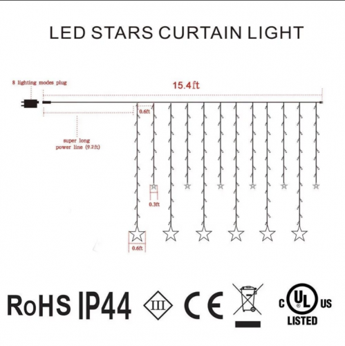 LUMA LED 138 LED světelný řetěz, závěs hvězdy a měsíce 3m - kabel 1,5m, studená bílá