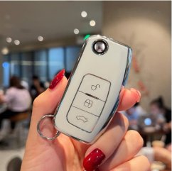 LUXURY key cover for FORD cars white glossy/Chrome