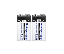2 piles rechargeables DOUBLEPOW puissantes 9V 180 mAh Ni-Mh, charge 1500x