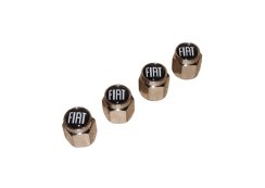 4 ks FIAT čepičky na ventilky, krytky ventilků stříbrná/chrom černé logo