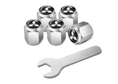 4 pcs MITSUBISHI valve caps, valve covers silver/chrome silver logo