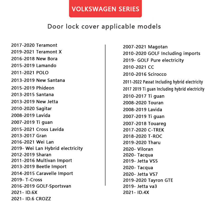 4ks VOLKSWAGEN Ochranný kryt západky dveří - stříbrné