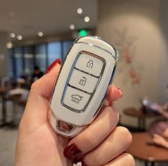 LUXURY atslēgas vāciņš HYUNDAI automašīnām balts spīdīgs/Chrome