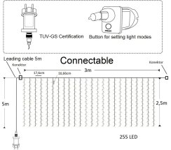 LUMA LED Romantický světelný závěs - 3x2,5 m teplá bílá 255 LED